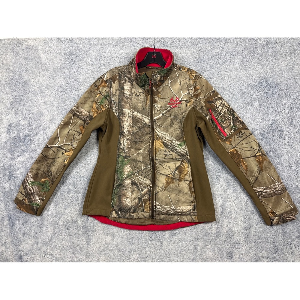Realtree Women M Brown Camo Softshell Full Zip Fleece Lined Hunting Jacket